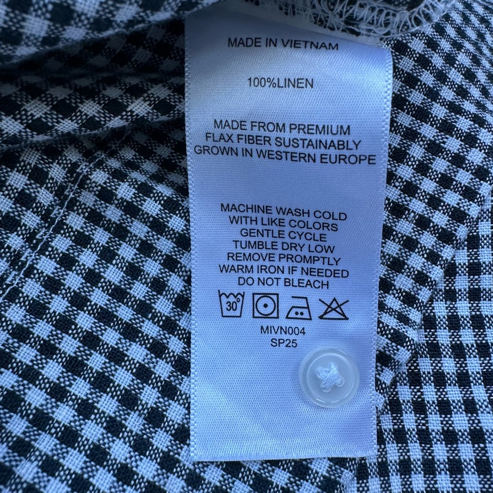 Quince 100% European Linen Shirt Black White Gingham Medium Lightweight Summer - Picture 5 of 8